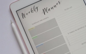 Image of an iPad screen that reads: Weekly Planner