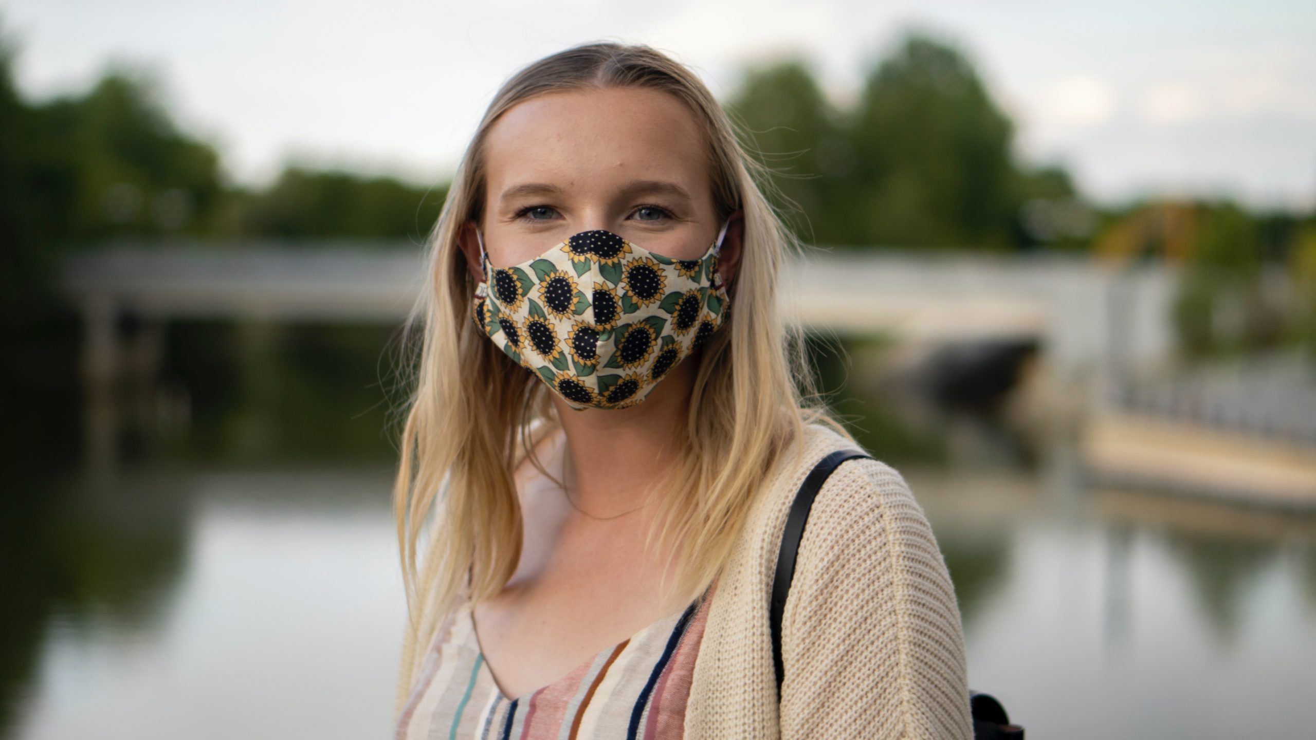 Girl wearing face mask outdoors