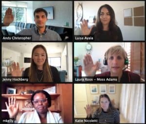 Collage image of six new Voices for Children board members being sworn in