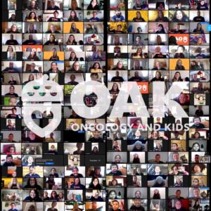 Collage of smiling volunteers with text that reads: Oak Oncology and Kids