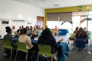 Panel of youth engaging the audience at Real Word event